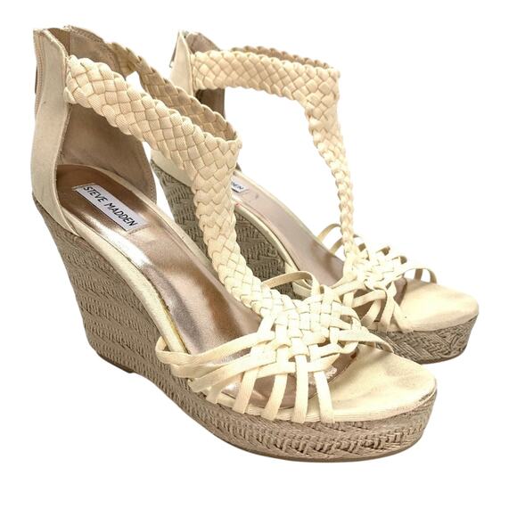 Steve Madden RISE Womens Cream Ivory Espadrille Wedge Platform Shoes Sandals  9 - Picture 1 of 16